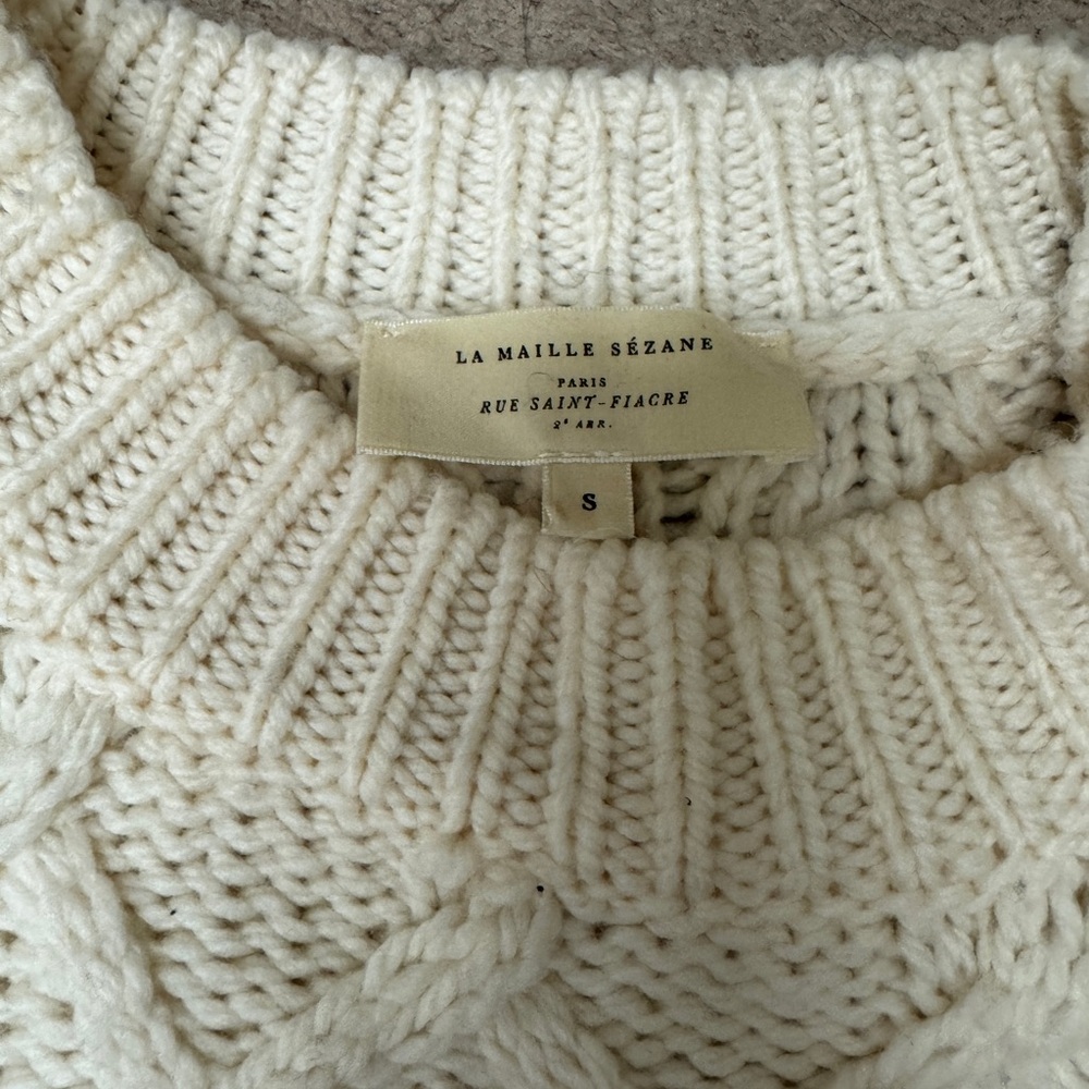 Sezane Striped Cream and Black Sweater with Button - Picture 6 of 8